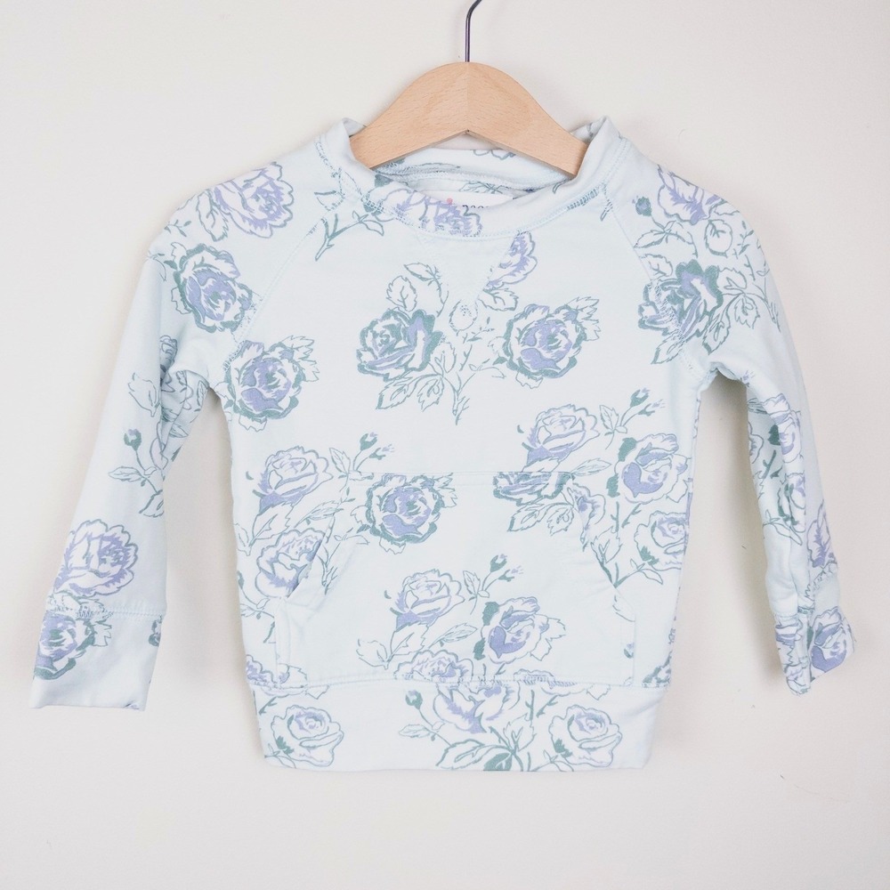 Petit Peony Floral Sweatshirt Mint Green Rose Pocket Baby 6-12 Months